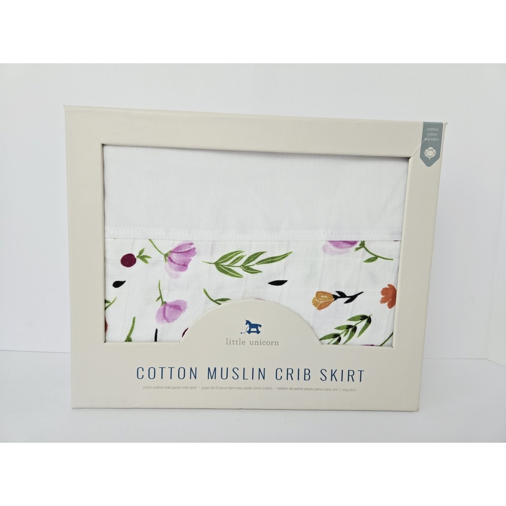 Little Unicorn Cotton Muslin Crib‎ Skirt 100% Cotton Floral Design NEW